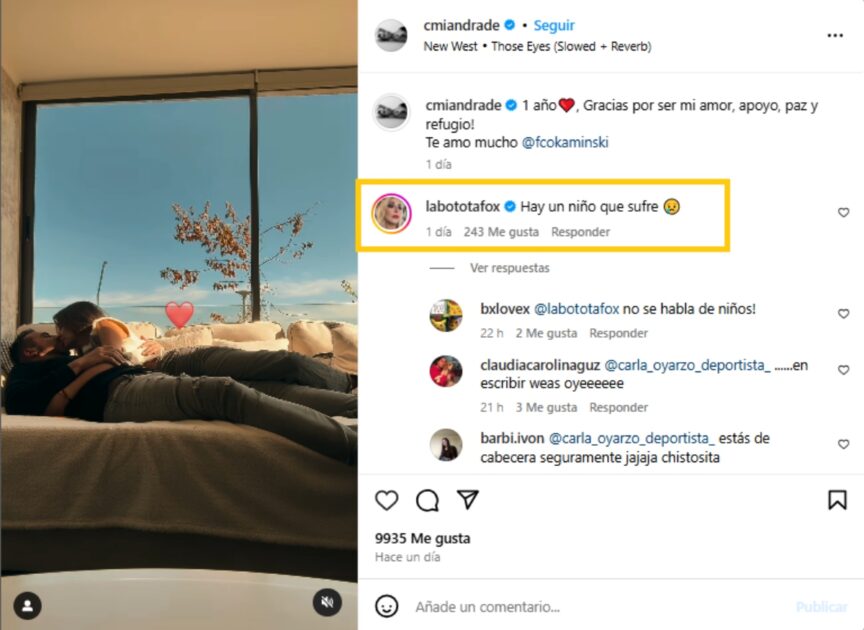 Botota Fox reaccionó a foto de Camila Andrade y Francisco Kaminski
