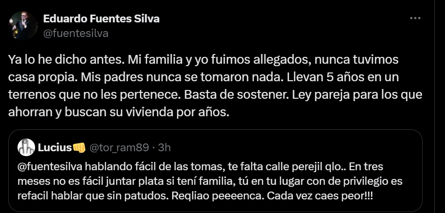 Eduardo Fuentes respondió ácido comentario de usuario por opinión sobre toma