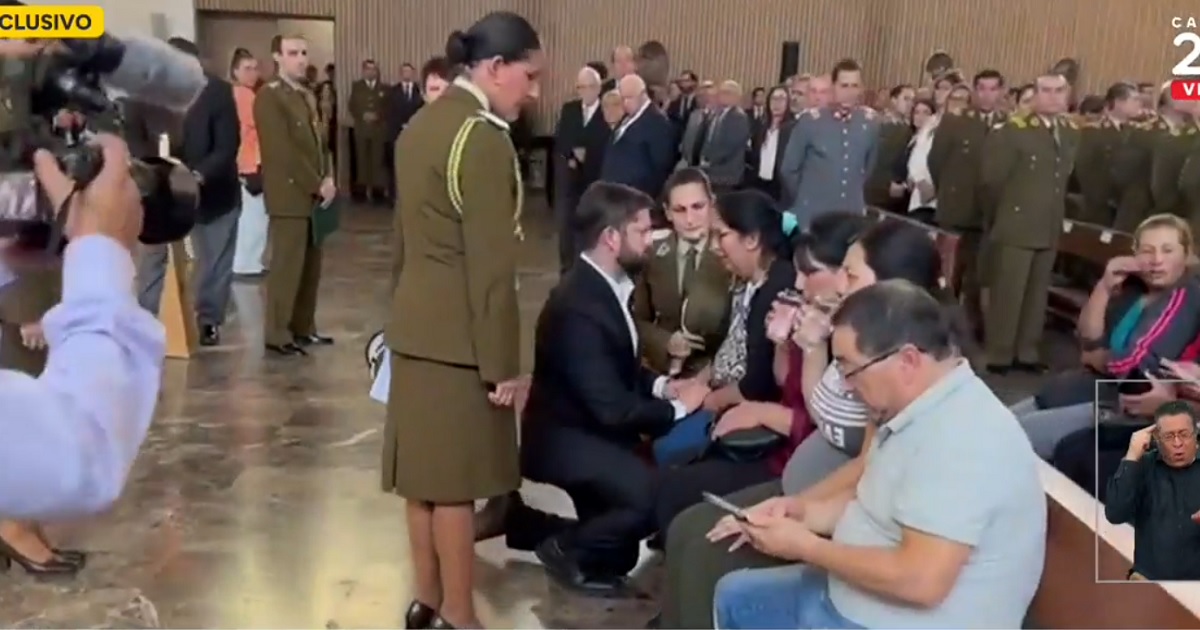 Presidente Gabriel Boric con madre del suboficial Daniel Palma