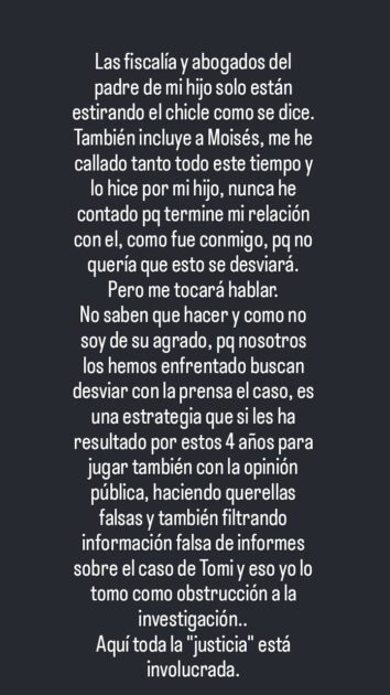 Madre de Tomás Bravo arremetió contra Moisés, padre de su hijo