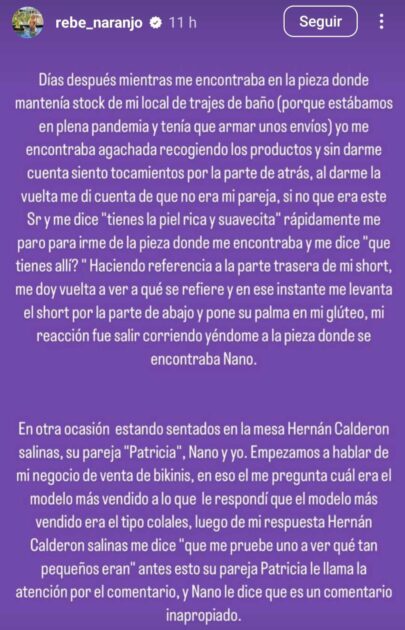 Rebeca Naranjo expuso acoso de Hernán Calderón