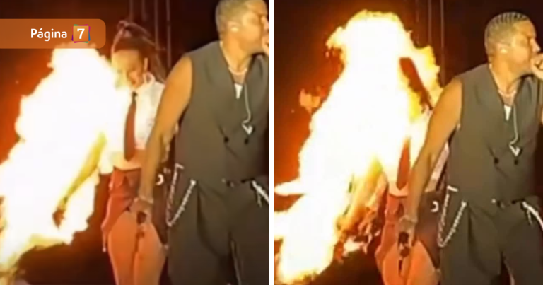 VIDEO | Bailarina de grupo Ilegales sufrió quemadura en la cara en pleno show por lanzallamas