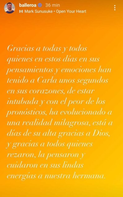 Álvaro Ballero actualizó el estado de salud de su hermana Carla: entregó alentador mensaje