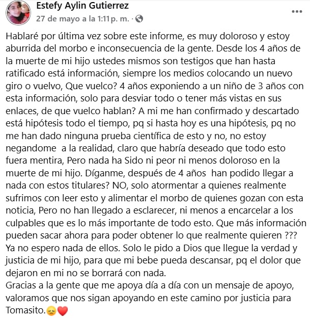 Madre de Tomás Bravo alzó la voz por informe del SMl y la cobertura de los medios 