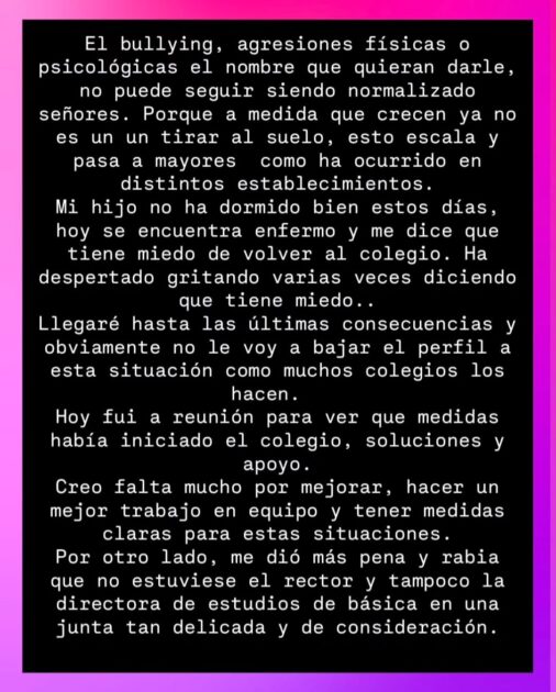 Makarena Pinto compartió reflexión respecto al bullying que sufrió su hijo 