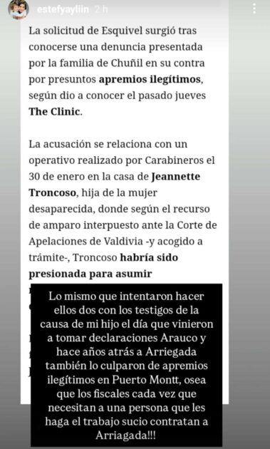 Madre de Tomás Bravo expuso descargo por participación de carabinero en caso de Julia Chuñil