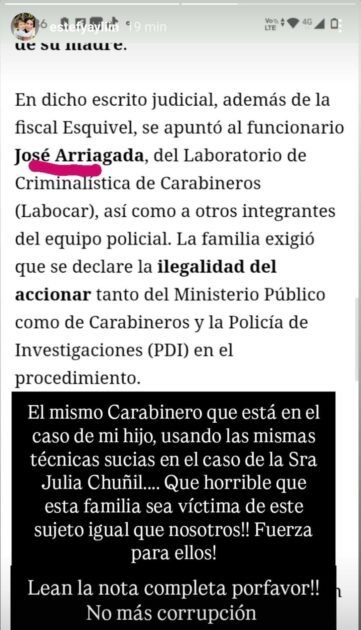 Madre de Tomás Bravo mostró su preocupación por participación de funcionario de Labocar en caso Julia Chuñil