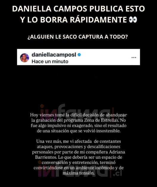 La explicación de Daniella Campos tras tenso momento con Adriana Barrientos