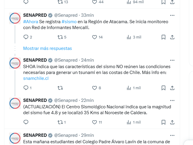 Temblor remeció la zona norte de Chile: SHOA descartó tsunami en las costas del país