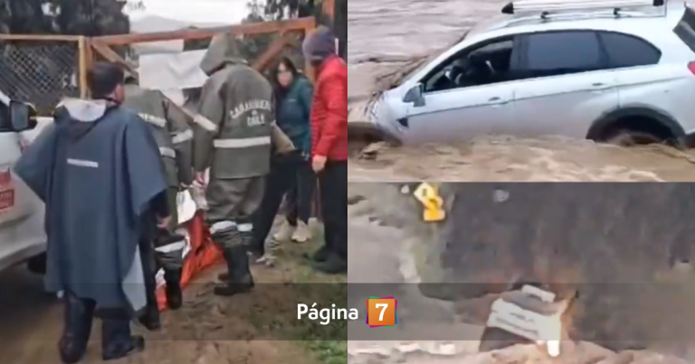 Impactante registro: conductor fue arrastrado por fuerte corriente de estero en Punitaqui