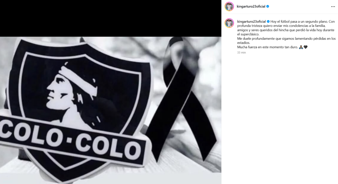 Arturo Vidal envió mensaje a familia de hincha albo que murió en Superclásico entre Colo-Colo y U de Chile