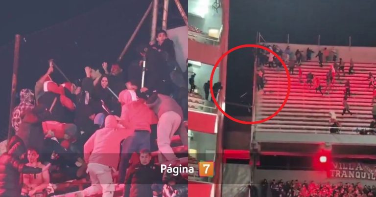Captan momento cuando hincha de la U cayó al vacío tras linchamiento en estadio de Independiente