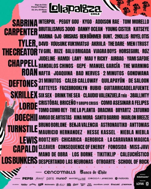 Lollapalooza Chile 2026 ya tiene a sus artistas que se presentarán los días 13, 14 y 15 de marzo en el Parque O'Higgins.