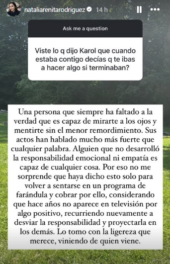 Natalia 'Arenita' Rodríguez lanzó duros dardos tras reaccionar a infidelidad de Karol Lucero