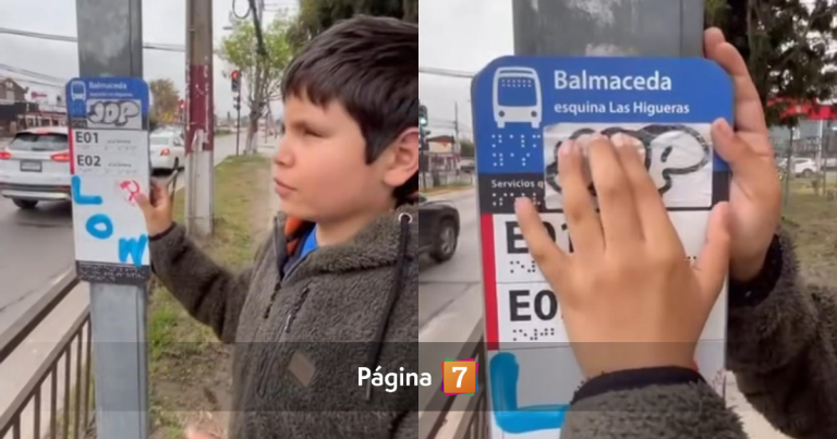 Joven influencer busca generar conciencia: no más stickers en letreros en braille de paraderos