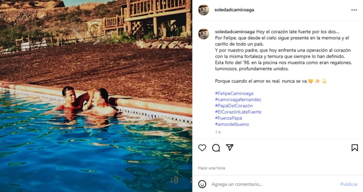 Felipe Camiroaga y su padre en una piscina el año 1998