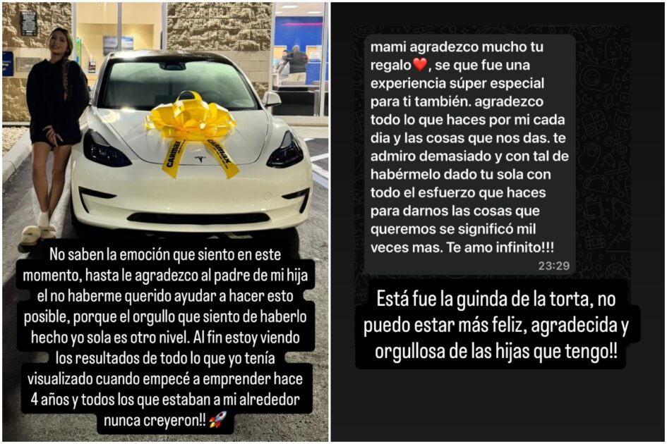 Paula Pavic regaló auto tesla a su hija con Marcelo Chino Ríos