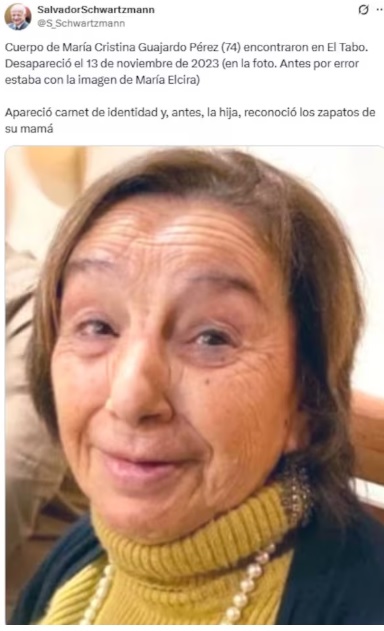 La confusa información en torno a desaparición de María Elcira Contreras