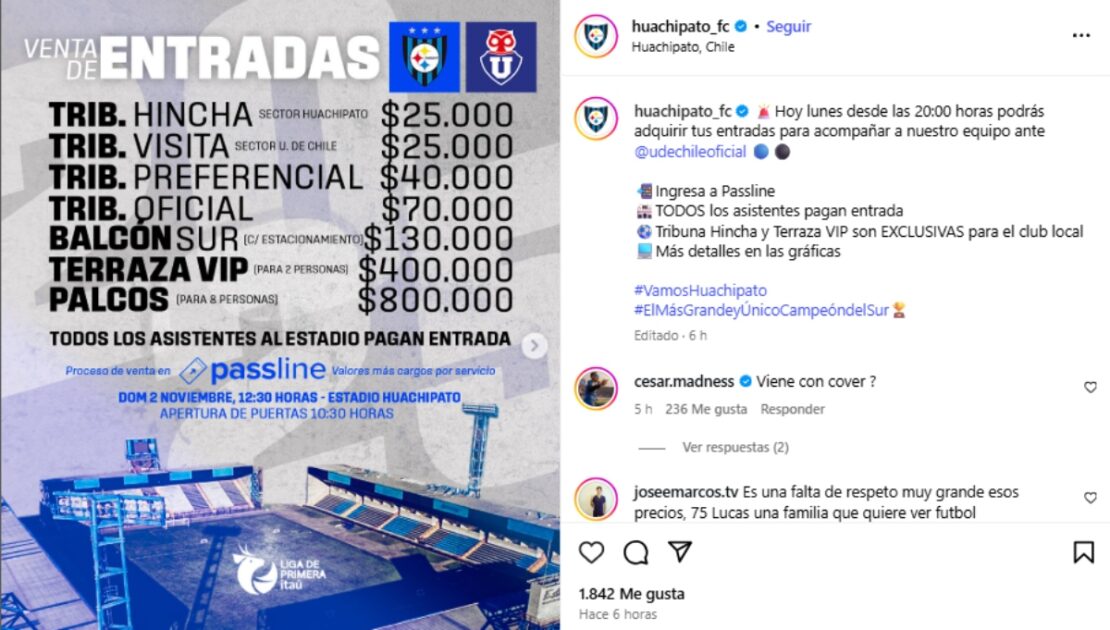 Precios entradas Huachipato vs U. de Chile