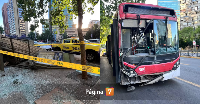 Chofer sufrió violento ataque de tos: bus RED terminó arrasando con kiosco y poste en Providencia