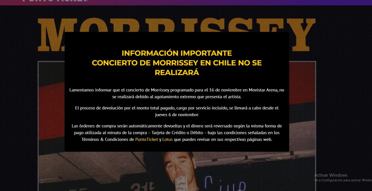 Morrissey cancela concierto en Chile