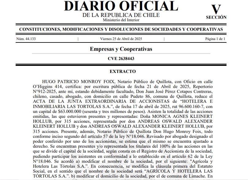 Mónica Kleinert cedió poder a Andreas por el fundo Las Tórtolas
