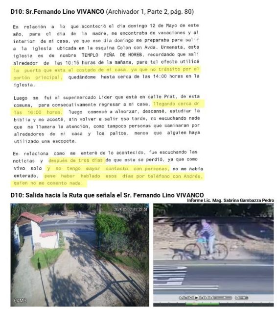 Declaración de Fernando Vivanco por desaparición de María Elcira Contreras