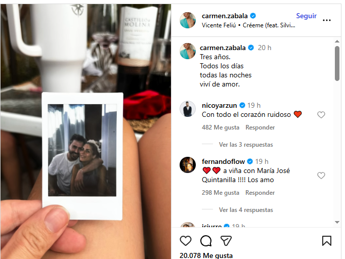 Carmen Zabala celebró "3 años de amor" con Nicolás Oyarzún: compartió emotivas postales inéditas 
