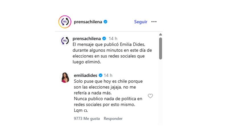 El comentario político de Emilia Dides que causó repudio: explicó por qué eliminó la publicación