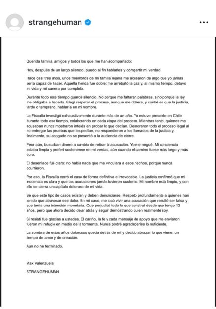 Max Valenzuela confirmó su inocencia tras denuncia por abuso sexual a menor: "Mi nombre está limpio"