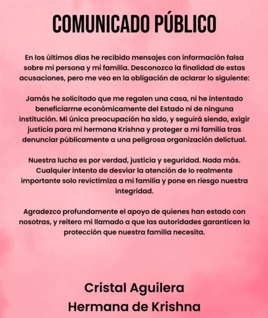 La hermana de Krishna Aguilera hizo un tajante desmentido en redes sociales