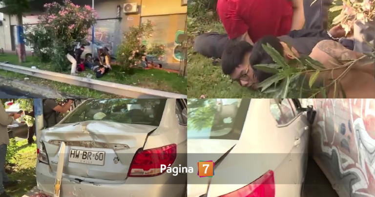 Persecución en Quinta Normal terminó con auto chocando local: todo quedó registrado en video