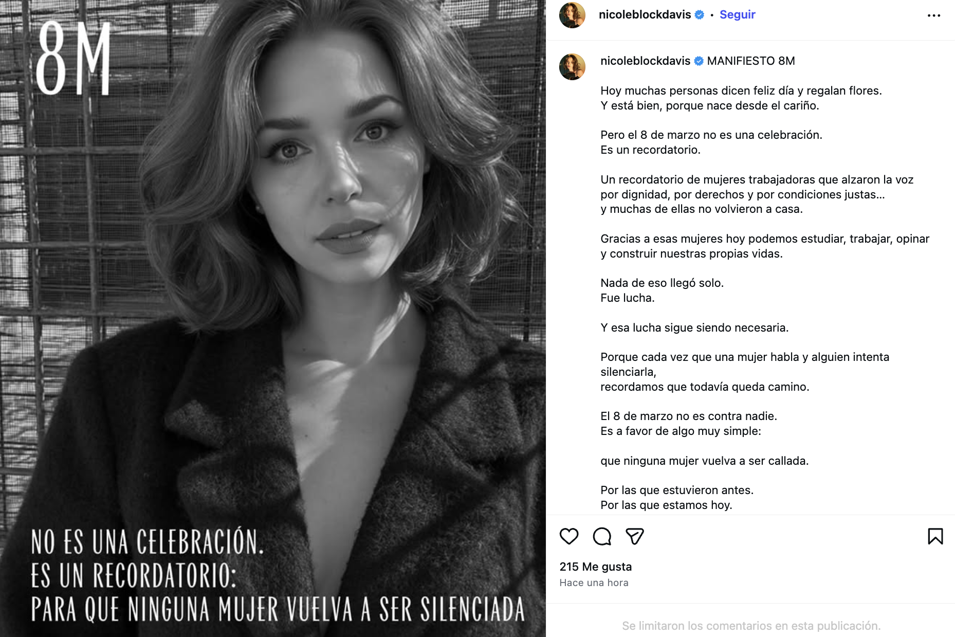 El manifiesto de Nicole Block por el 8M en medio de denuncia contra doctor Vidal