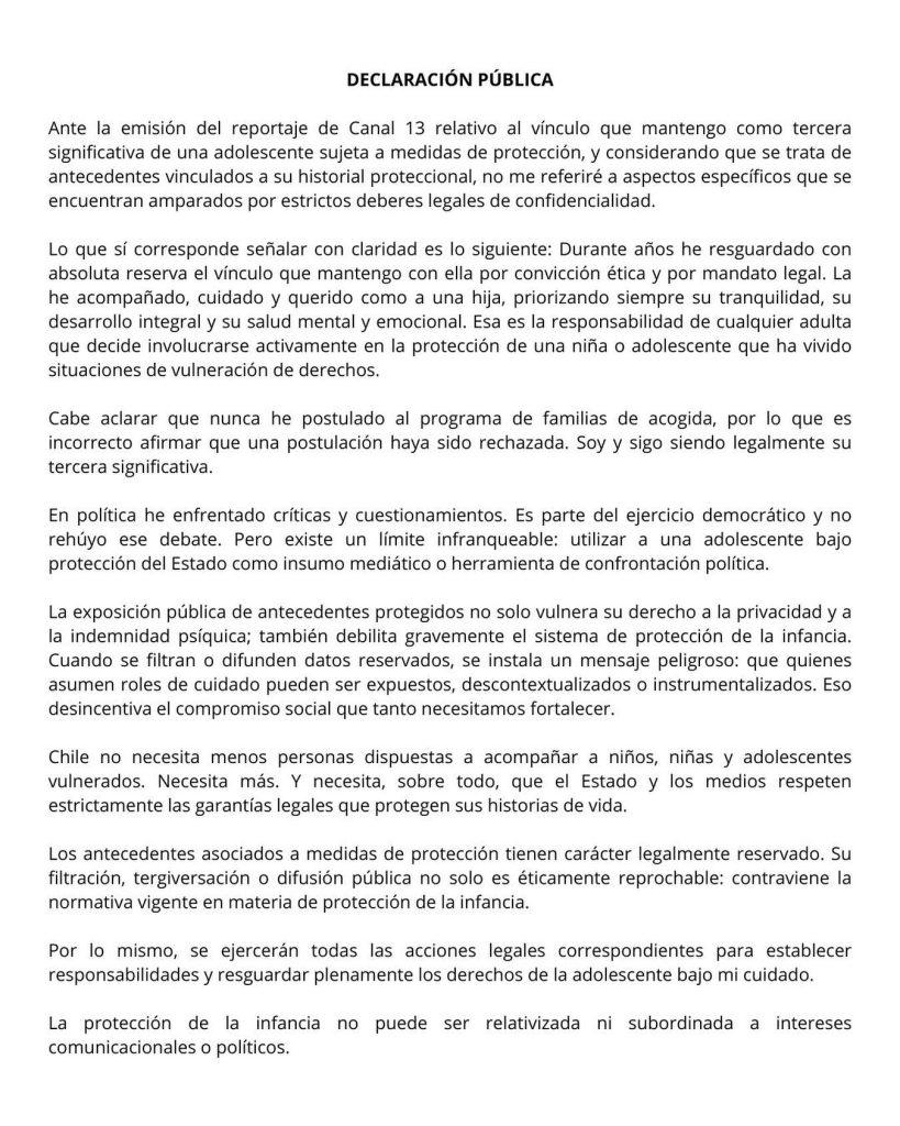 Declaración pública de Maite Orsini