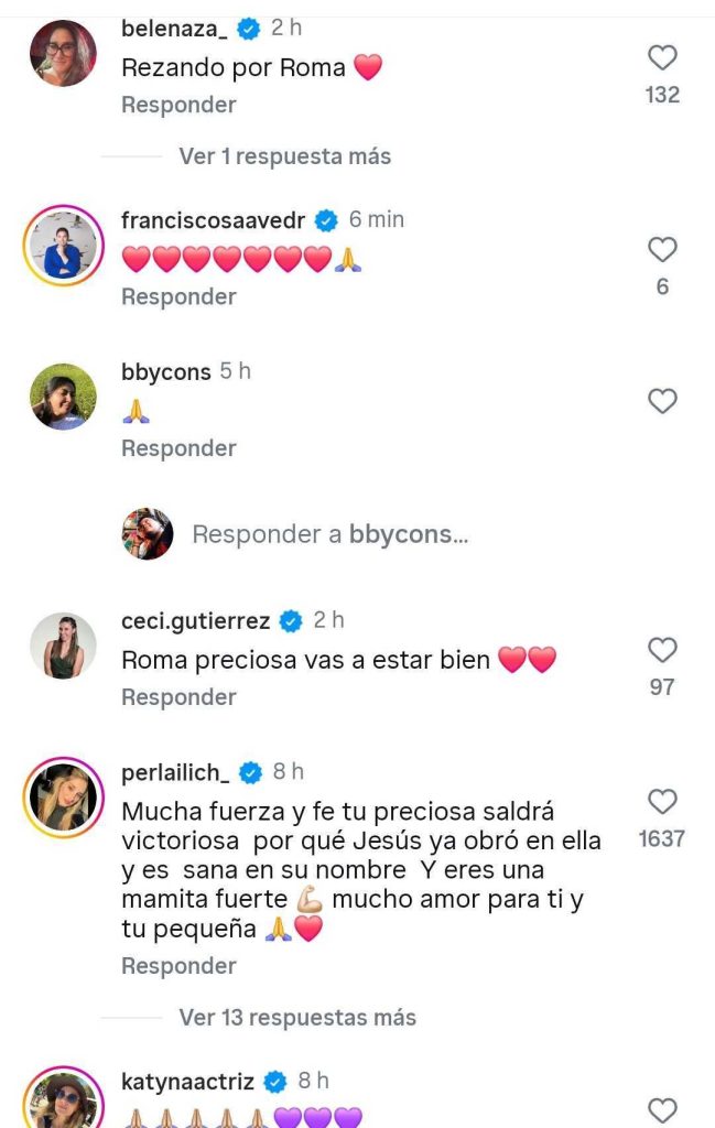 Mensajes dec apoyo a Tanza Varela por delicado estado de salud de su hija Roma