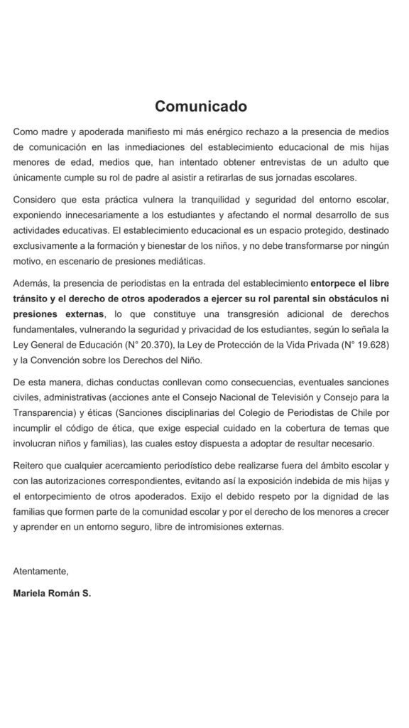 Tras polémica de Fabricio: Mariela Román hizo dura advertencia a la prensa por llegar al colegio de sus hijas