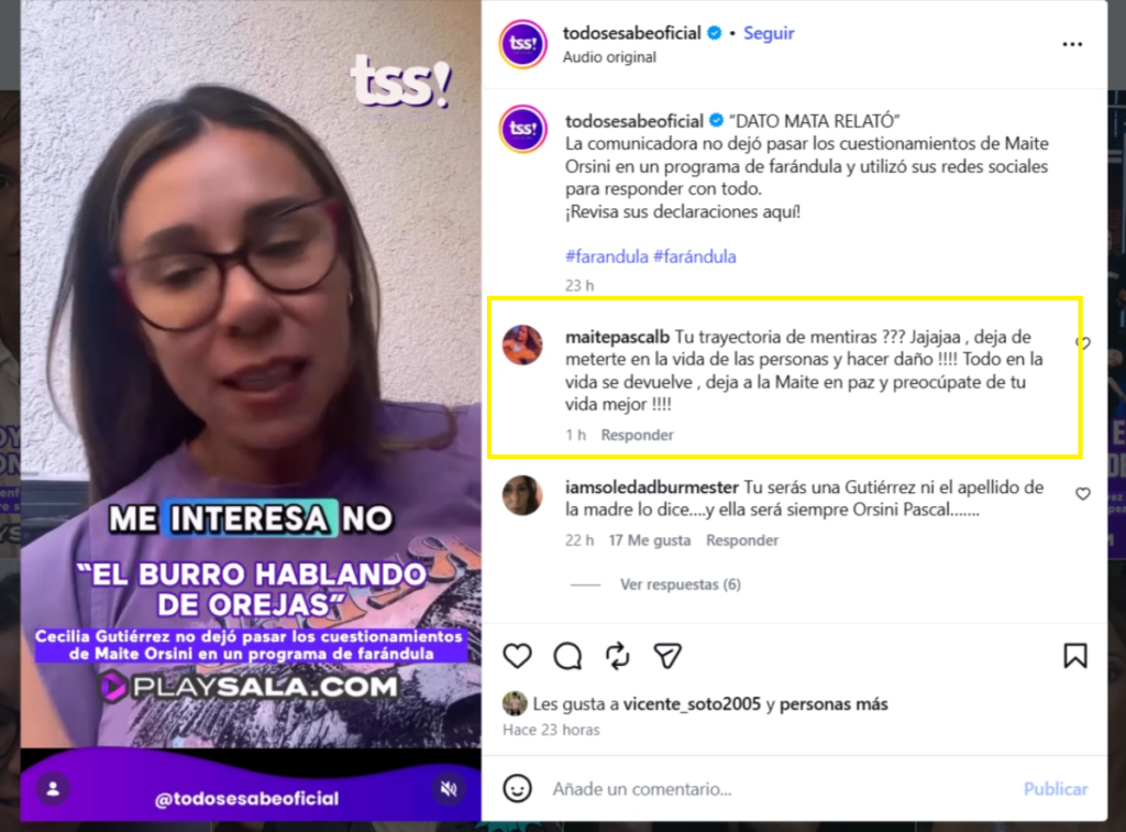 Madre de Maite Orsini responde a Cecilia Gutiérrez