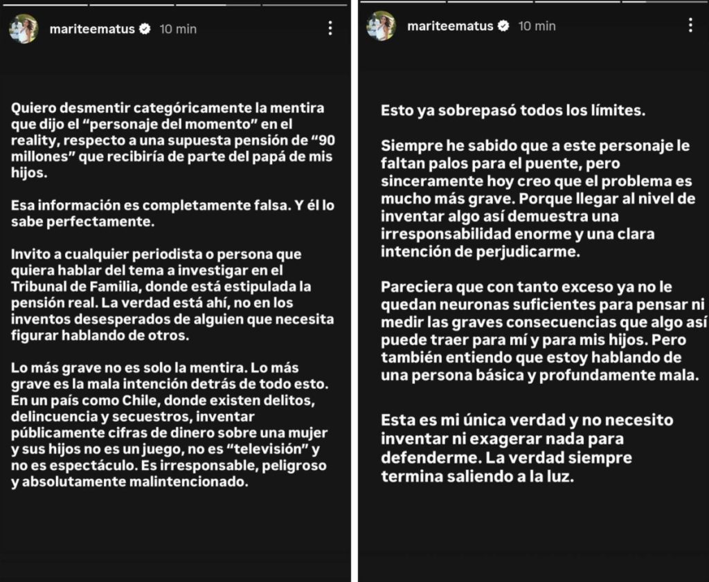Marité Matus desmiente a Camilo Huerta sobre cifra de pensión de alimentos