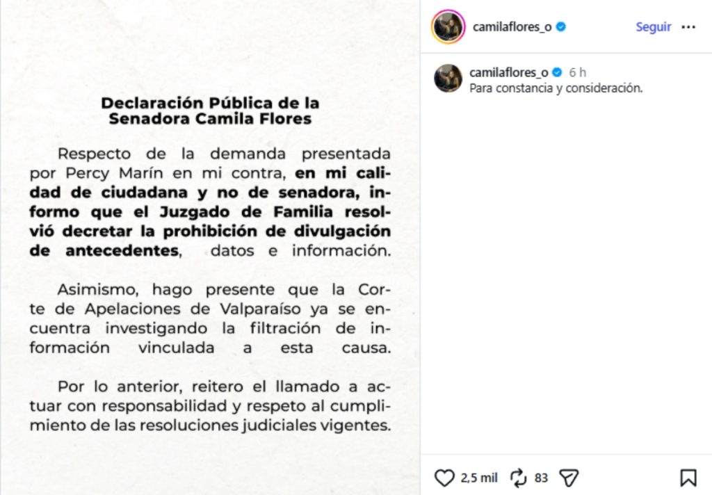 Camila Flores declaración por divorcio Percy Marin