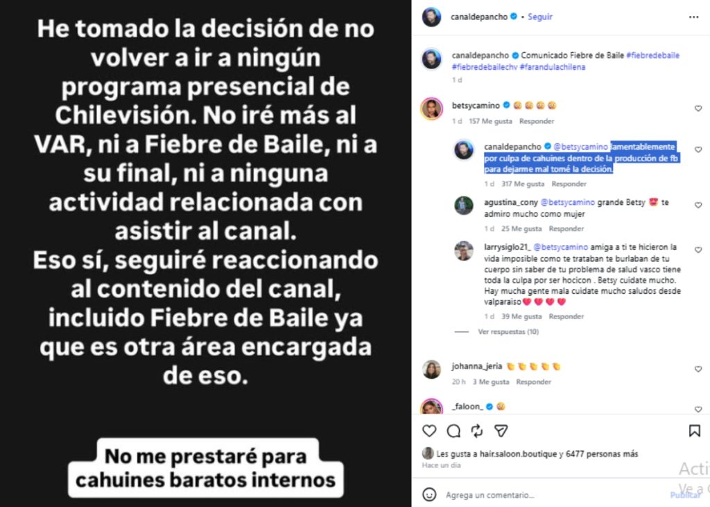 Canal de Pancho no irá más a Fiebre de baile