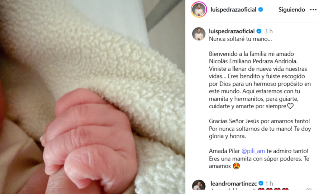Luis Pedraza anunció con tierna fotografía que se convirtió en padre: "Nunca soltaré tu mano"