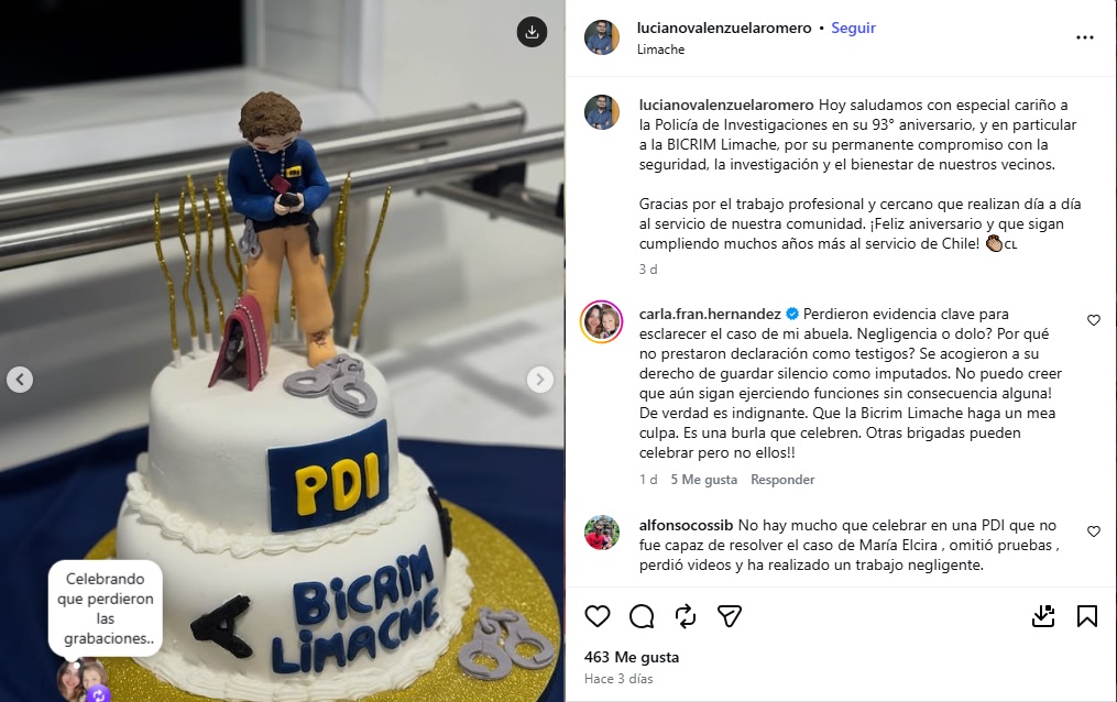 Nieta de María Ercira Contreras reaccionó indignada a celebración de la PDI