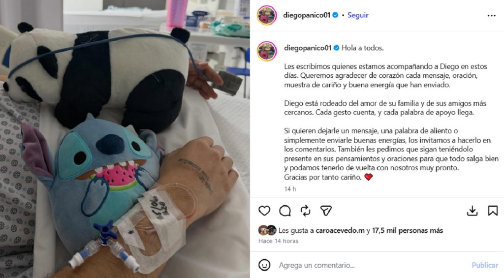 La publicación de la cuenta de Diego Pánico en mdio de delicado estado de salud