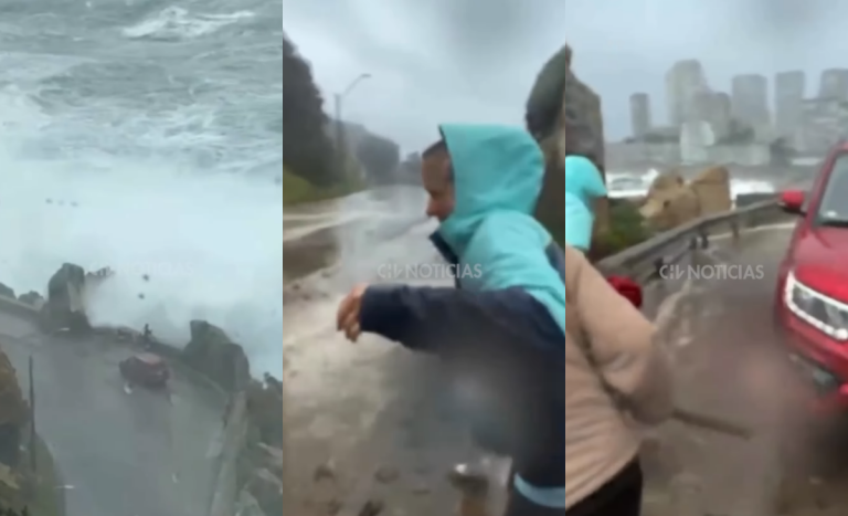 Familia rusa fue alcanzada por gigantesca ola mientras observaba el mar en Concón