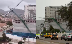 Grúa pluma colapsó sobre edificio y viviendas producto de fuertes vientos en Coquimbo