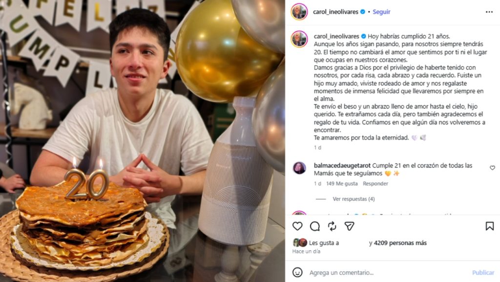 Mensaje de madre de Cristóbal Miranda por su cumpleaños 21