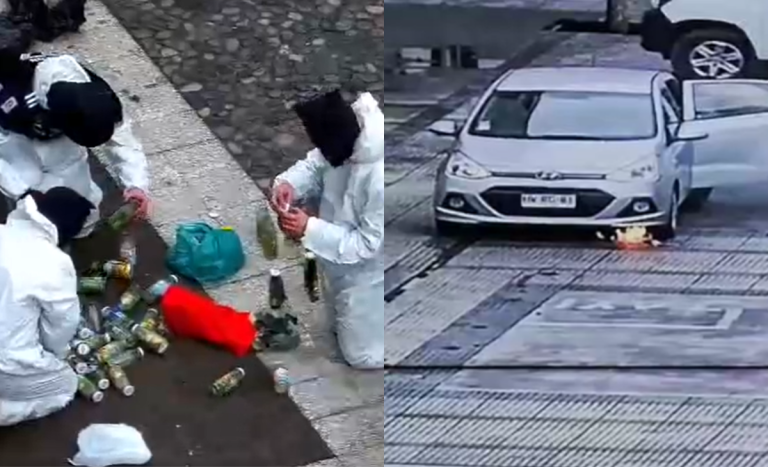 Video captó dramático momento: bomba molotov impactó auto con dos niños cerca del Instituto Nacional