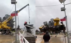 Grúa cayó al río Maule en Constitución mientras rescataba una embarcación por sistema frontal