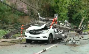 Fuertes rachas de viento causan estragos en la RM: poste cayó sobre auto y dejó a conductor atrapado