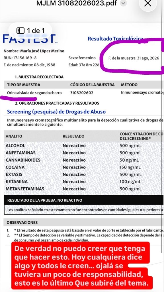 Coté López mostró nuevos exámenes de drogas tras rumores por acto "ilegal": "No puedo cree..."